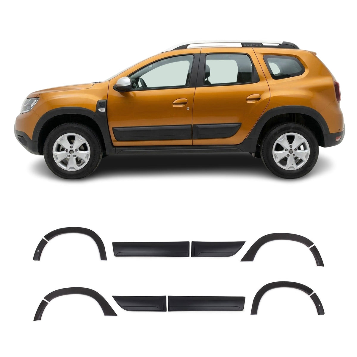 Dacia Duster 2018-2024 Uyumlu Dodik Seti - Çamurluk ve Kapı, Sensör Delikli (12 Parça)